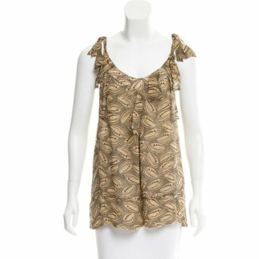 Diane Von Furstenberg DvF Tiaroa 100% Silk Tank Black Tan Print Size 2